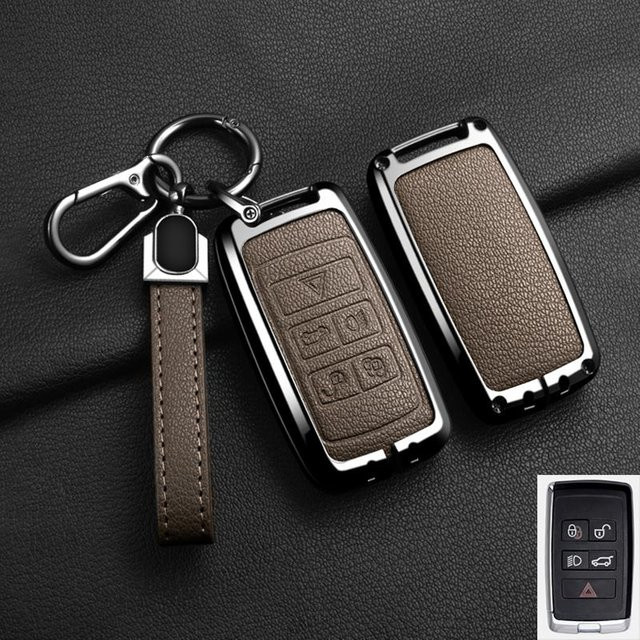 Schlüsselhülle aus Leder und Legierung für Jaguar XF XJ XE S-Type F-Type X-Type F-Pace I-Pace E-Pace Android XFR XKR in Schwarz - Bild 1