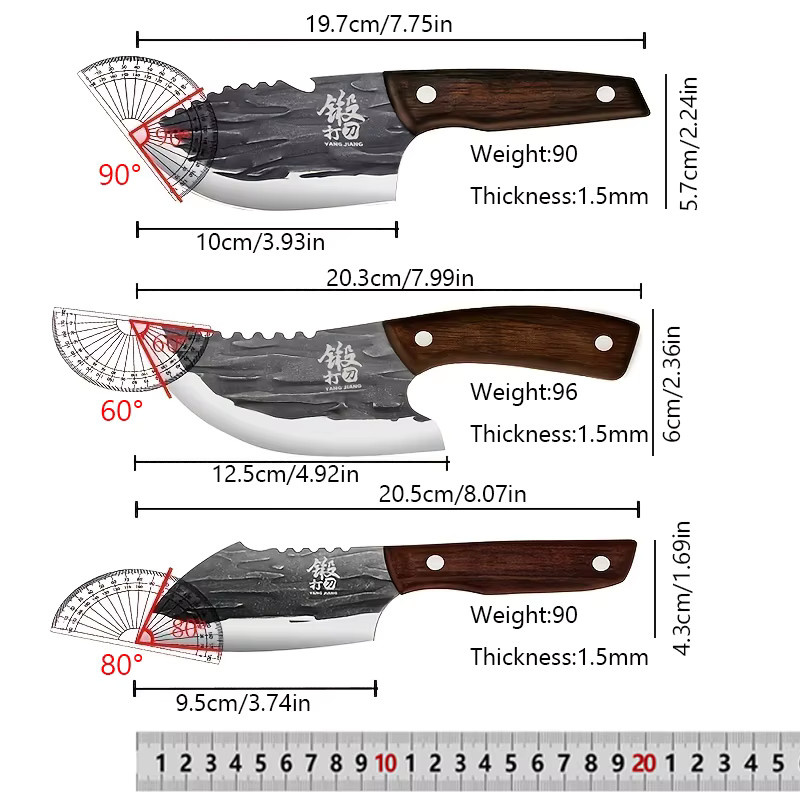JYi Hackmesser aus Edelstahl in Silber mit Holzgriff für Fleisch und Barbecue - Bild 2