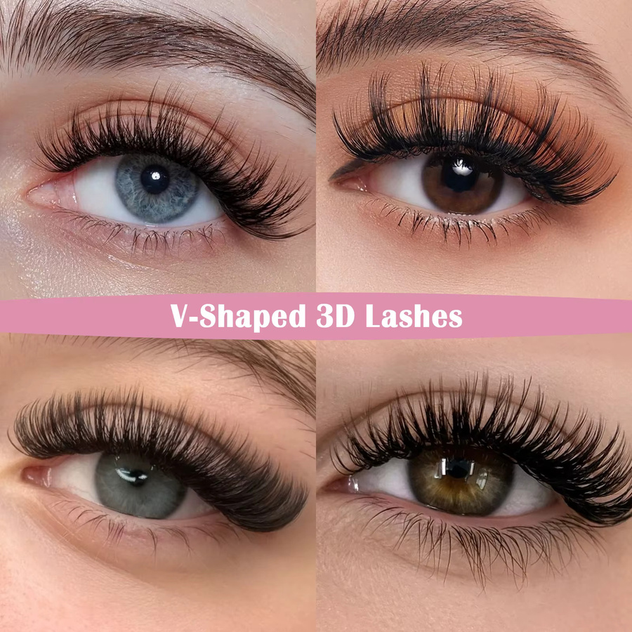 DeceMars Wimpernverlängerungen V-förmig 3D, Mattschwarz, 12 Reihen - Bild 5