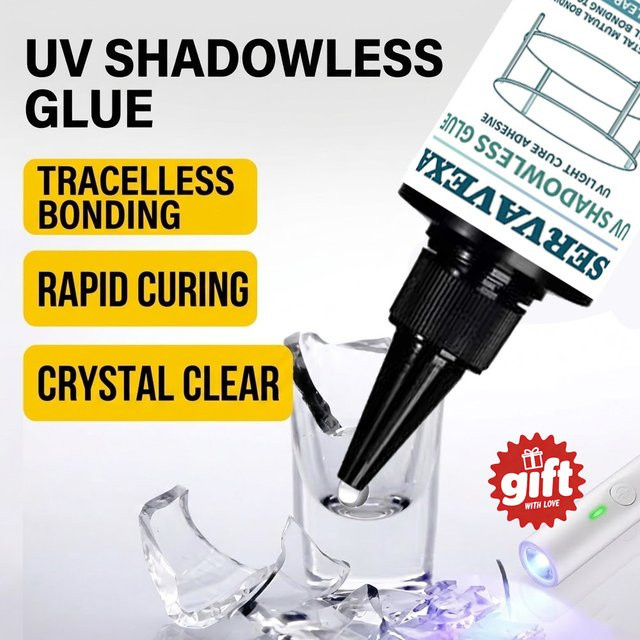SERVAVEXA UV-Licht-Härtungs-Klebeset mit Lampe, transparenter Hochviskositätskleber für Glas-zu-Metall-Verklebung, 110 ml - Bild 1