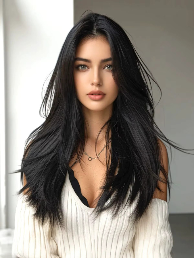 EASIHAIR Perücke, lange schwarze synthetische Haare, gerade, Damen - Bild 4