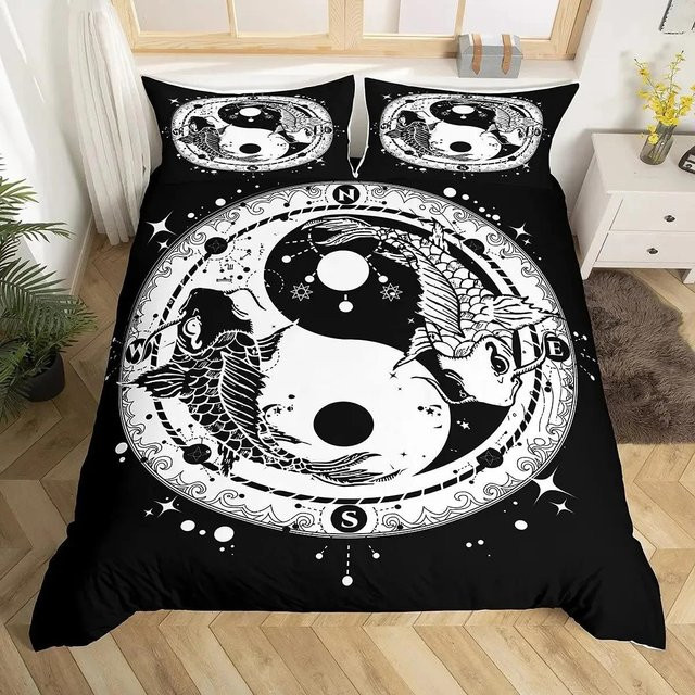 Lodestar Yin Yang Bettwäscheset mit Boho Psychedelischer Kunst, Schwarz/Mehrfarbig, B/H: 140 x 210 cm - Bild 1