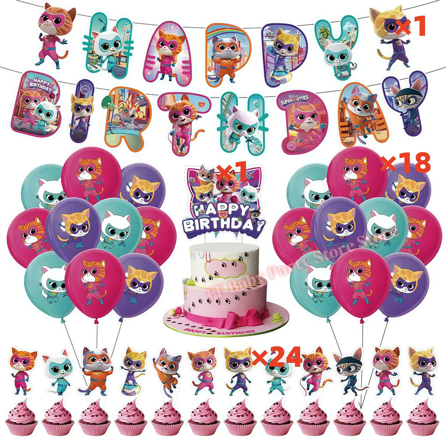 Potdemiel SuperKittyed Geburtstagsparty-Dekoration Set für Mädchen in Multicolour mit Tellern, Bechern, Servietten und Ballons - Bild 3