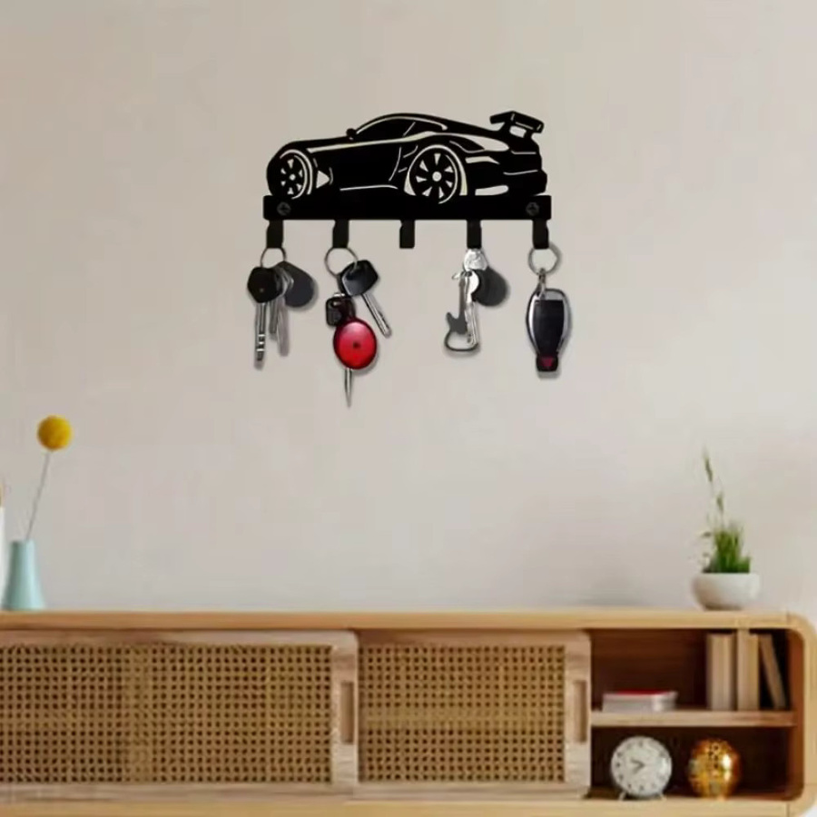 CIFBUY Wandmontierter Schlüsselhalter aus Metall in Schwarz mit aerodynamischem Spoiler-Design als Mehrzweck-Organizer für Küche, Bad oder Garage - Bild 3