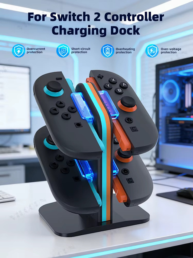 Magnetische 4-in-1 Schnell-Ladestation für Nintendo Switch JoyCon Zubehör, Schwarz - Bild 6