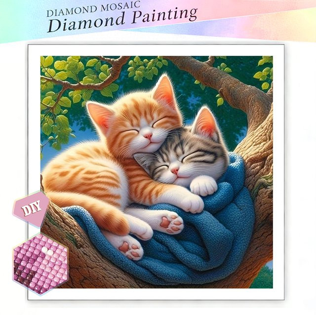 EverShine DIY 5D-Diamantgemälde schlafende Katze am Baum, Mosaik-Set mit bunten Strasssteinen, B/B/H: 20 x 20 x 20 cm - Bild 1