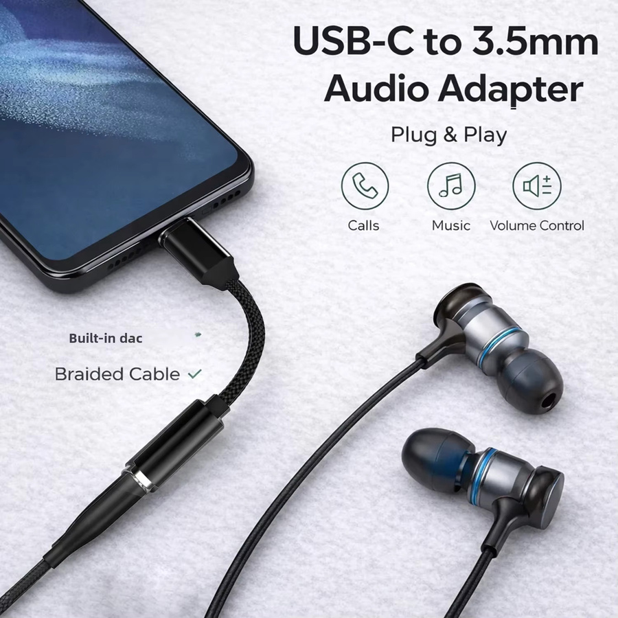 Parallel World USB-C auf 3,5 mm Audio-Adapter mit DAC HiFi Kopfhöreranschluss, Typ-C zu Aux Konverter in Schwarz - Bild 2