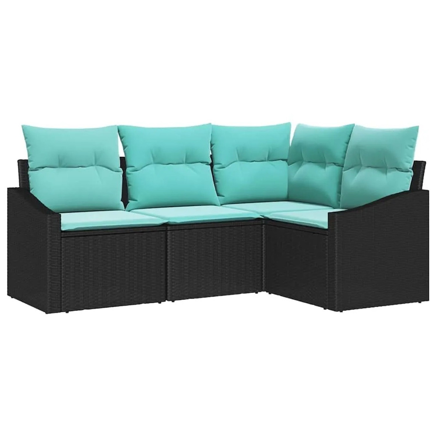 vidaXL Sofa Set aus Poly-Rattan in Schwarz, 4-teilige L-Form mit Kissen und UV-Beständigkeit - Bild 2