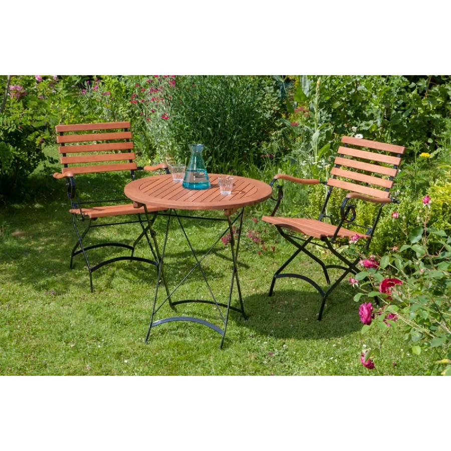 Merxx Schlossgarten II Gartenmöbel Set 3-teilig aus Eukalyptusholz und Metall in Grau und Braun - Bild 2