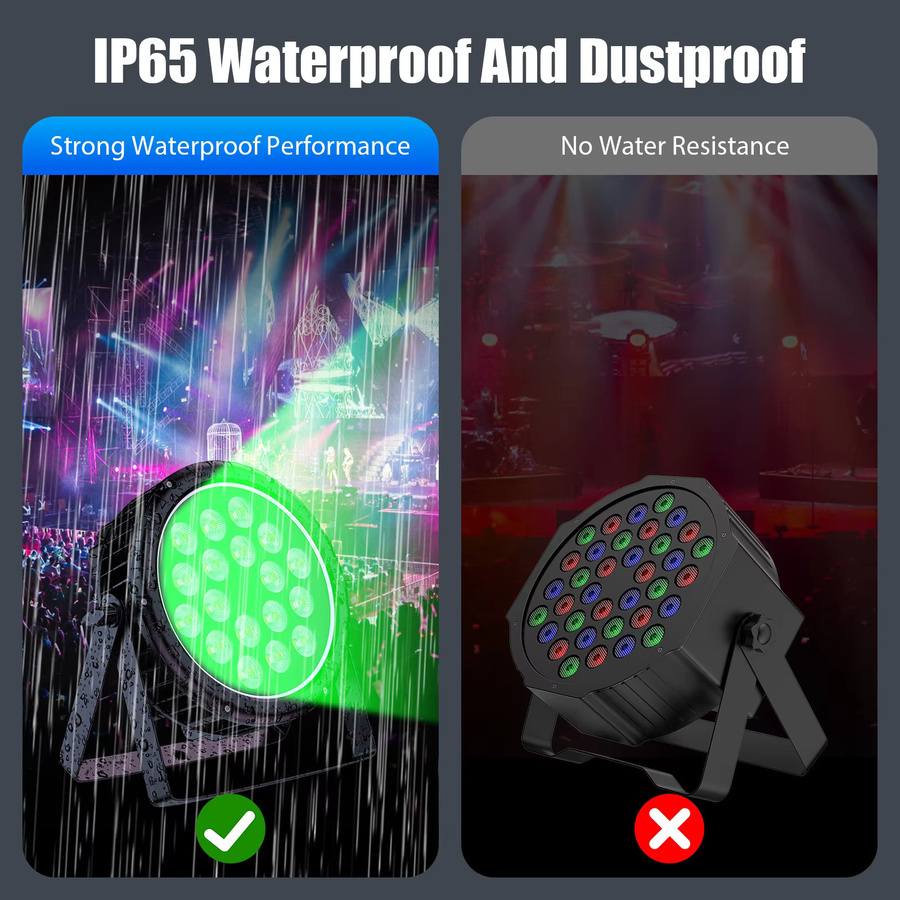 Yiflamefly 4er-Set RGBW LED Par-Leuchten, 180W IP65 wasserdichte Bühnenbeleuchtung mit DMX512 für Außenbereiche und Veranstaltungen, Schwarz - Bild 4