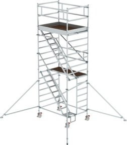 Günzburger Alu-Rollgerüst mit Schrägaufstiegen in Silber, Plattform-Höhe: 4,35 m, maximale Arbeitshöhe: 6,4 m - Bild 2