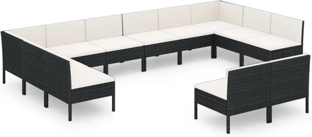 vidaXL 12-tlg. Garten-Lounge-Set in U-Form aus Poly Rattan und pulverbeschichtetem Stahl mit Auflagen in Schwarz - Bild 1