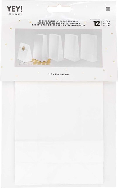 Rico Design Blockbodenbeutel weiß, 12 Stück, B: 12,0 cm, H: 21,0 cm, T: 6,0 cm - Bild 1