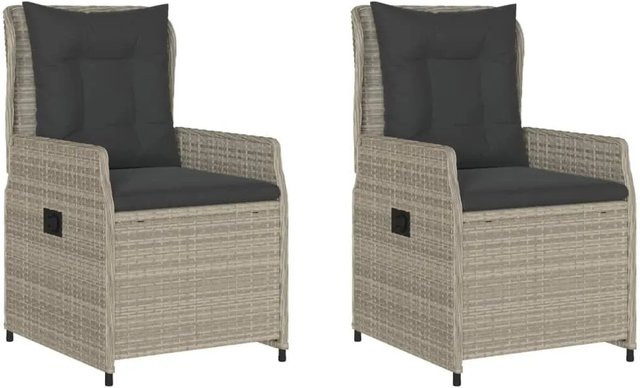 vidaXL Set aus 2 Gartensesseln aus Polyrattan in Grau mit UV-beständigen Kissen und Armlehnen - Bild 1