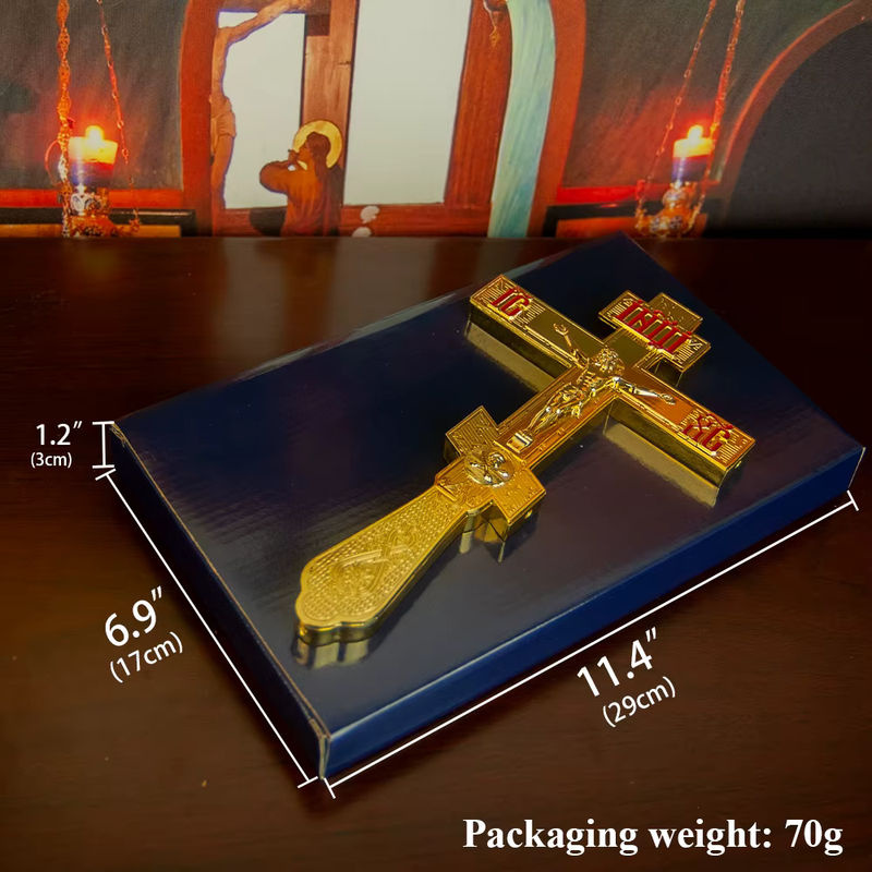 HTISOK Östliches orthodoxes Kreuz aus Metall in Gold als Kirchendekoration und Gebetszubehör - Bild 3