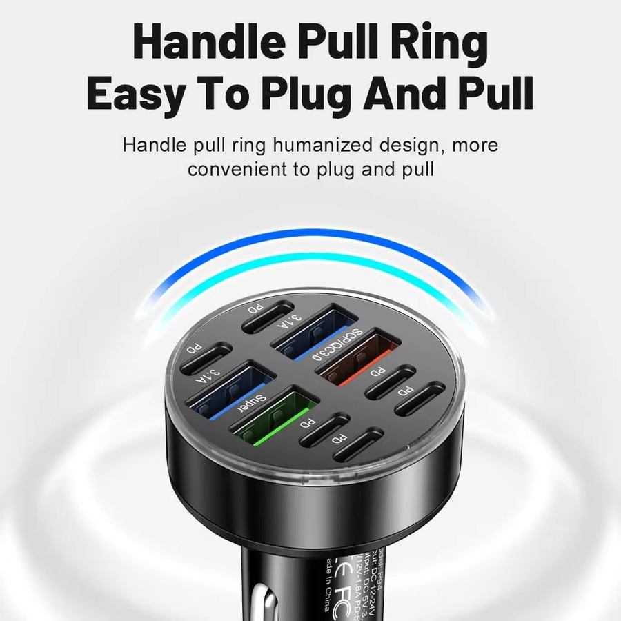250 W Autoladegerät mit 10 Ports und USB-C Schnellladung PD QC3.0 in Schwarz für iPhone Samsung Huawei Xiaomi - Bild 3