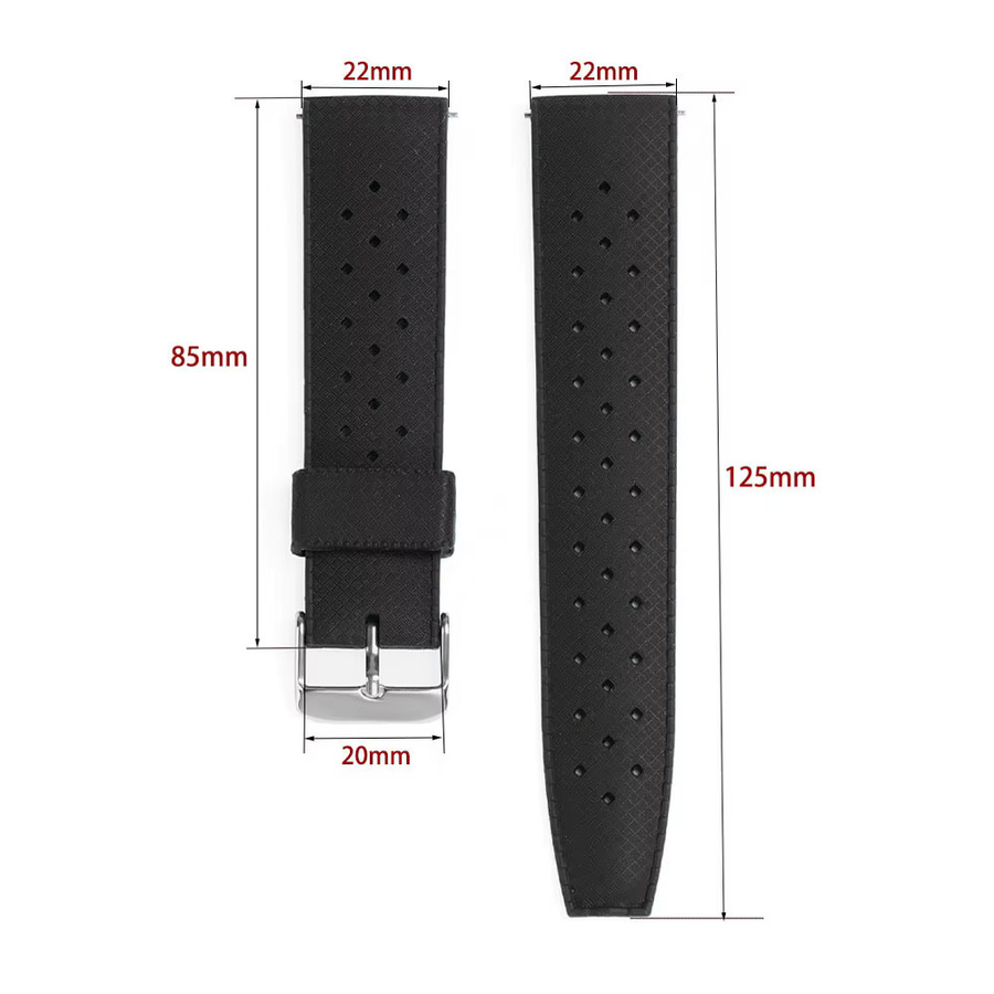 Uhrenarmband Silikon, Tropisch, Schwarz, 20 mm, 22 mm, Unisex - Bild 4