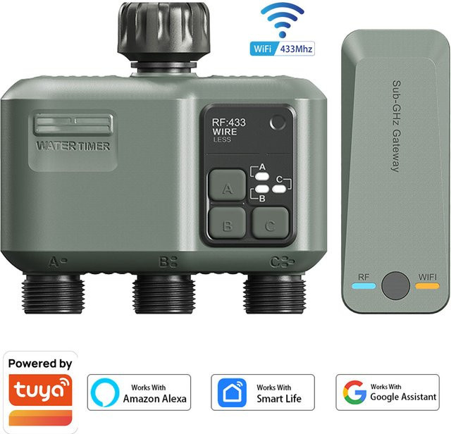 JIHUAN Tuya Smart Garten-Sprinkler-Wassertimer mit WLAN und RF433, programmierbarer automatischer Bewässerungscontroller mit Filter in Grau - Bild 1