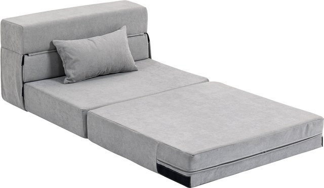 HOMCOM 3 in 1 Schlafsessel als klappbares Schlafsofa mit Bettfunktion und Lendenkissen, Relaxsessel in Flanelloptik mit Schaumstofffüllung, Hellgrau - Bild 1