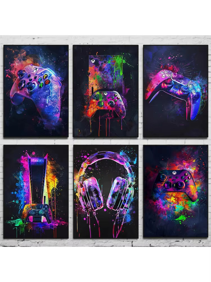 Potdemiel Aquarell Neon Videospiel Poster als Leinwandmalerei für dein Gaming Zimmer in Multicolour - Bild 4