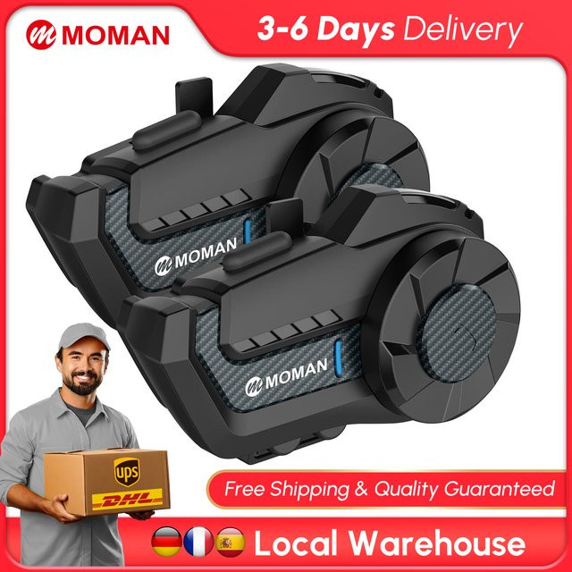 Moman Mesh Bluetooth 5.1 Helm-Intercom-Headset für Motorrad mit 1000m Funkreichweite in Schwarz - Bild 1