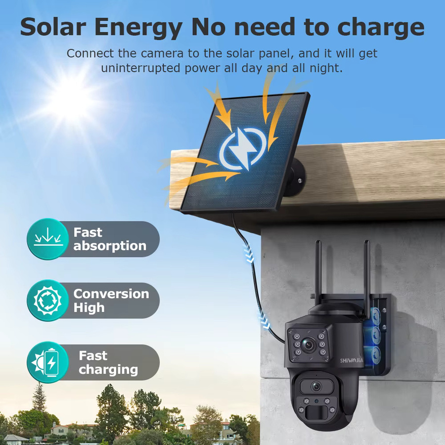 SHIWOJIA Solar Sicherheitskamera mit 8MP Dual Objektiv, 4G und WiFi, 10500mAh Akku, AOV Funktion und Nachtsicht in Schwarz - Bild 5