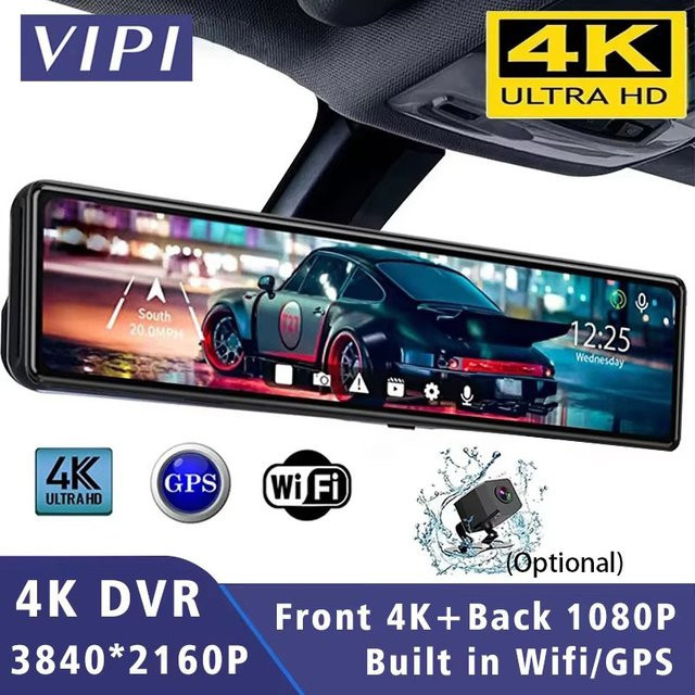 MYOLSD 4K Dash Cam mit GPS und WIFI, Dual Objektiv Auto Dashcam mit Rückfahrfunktion, Schwarz - Bild 1