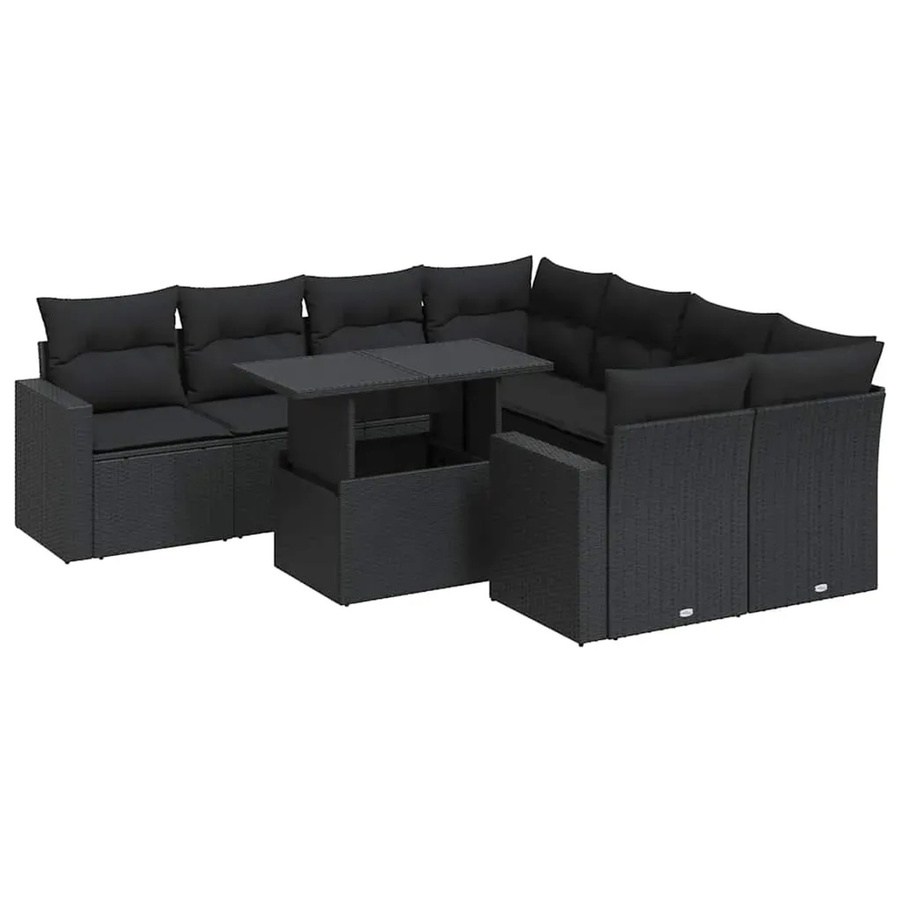 vidaXL 9-teilige Garten-Sofagarnitur aus Poly-Rattan mit Kissen in Schwarz - Bild 2