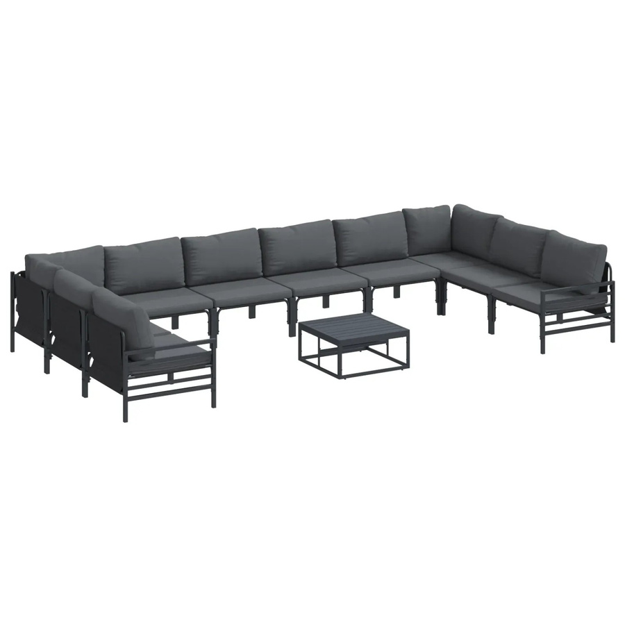 vidaXL Garten-Sofa-Set 11-teilig aus pulverbeschichtetem Stahl in Anthrazit mit Polstern und wetterfestem Design - Bild 2