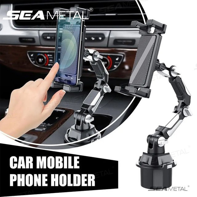SEAMETAL Autotelefonhalterung für Getränkehalter in Schwarz mit verstellbarer Basis und 360-Grad-Drehung für Smartphones und Tablets - Bild 1