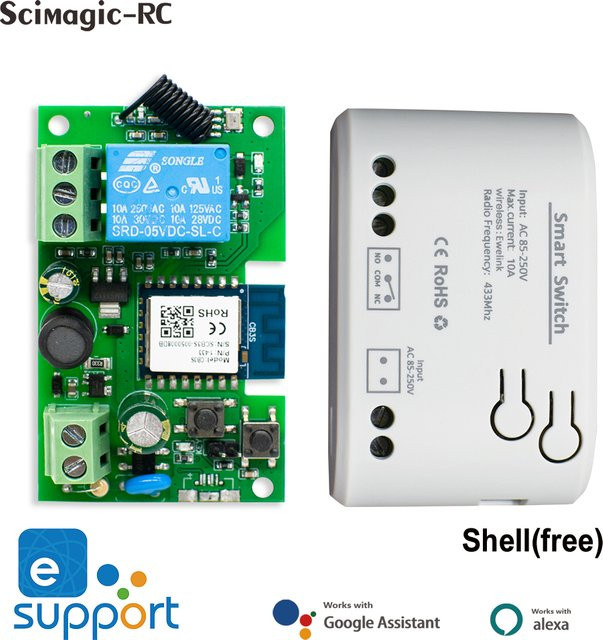 EWelink WLAN Smart Switch Relais mit Trockenkontakt NO NC COM, RF433 Fernbedienungsmodul für Alexa, Weiß - Bild 1
