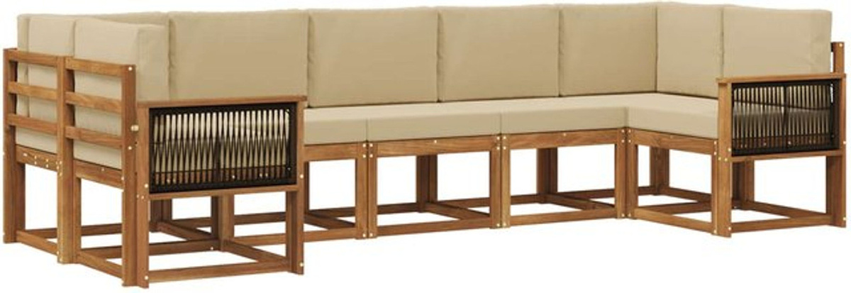 vidaXL Outdoor-Sofagarnitur aus Massivholz Akazie in Natur und Beige, 7-teiliges Loungemöbel-Set im modernen Design - Bild 1