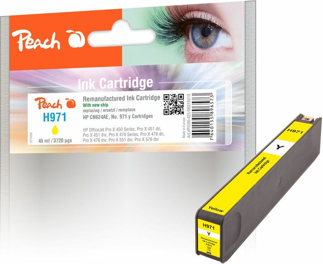 Peach Druckerpatrone HP 971 Gelb (CN624A) wiederaufbereitet für HP OfficeJet Pro X 450, HP OfficeJet Pro X 451 dn und HP OfficeJet Pro X 451 dw - Bild 1
