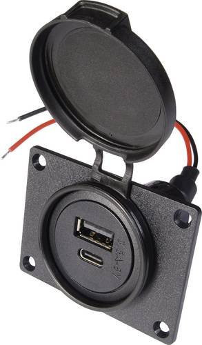 ProCar Doppelsteckdose mit USB-C und USB-A Anschlüssen in Schwarz, Belastbarkeit max. 3.6A für 12V und 24V - Bild 1