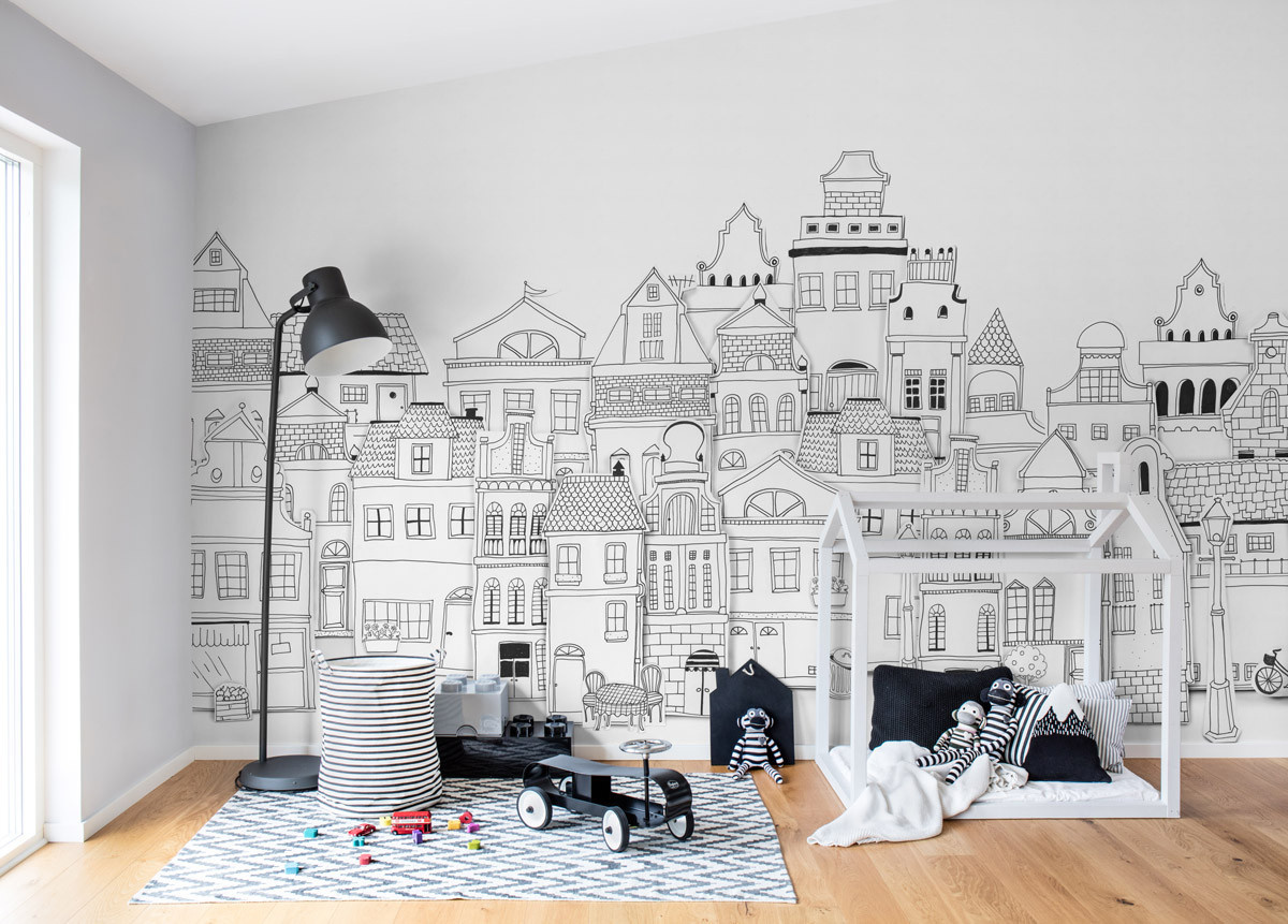 Rebel Walls Wandtattoo London Houses in Weiß für Kinderzimmer - Bild 1