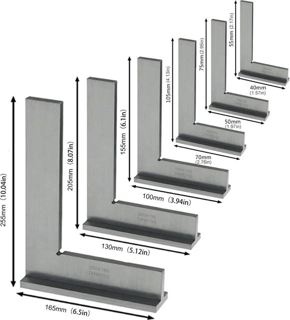ETOPOO DIN875/2 Quadratisches Lineal aus Kohlenstoffstahl, Silber, 90-Grad-Winkellineal für Präzisionsarbeiten - Bild 1