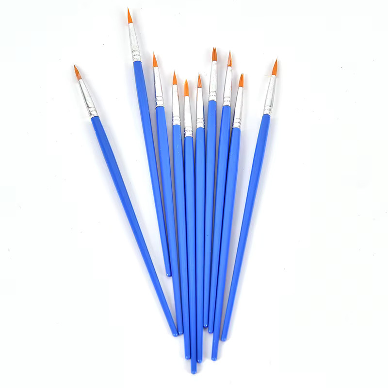 10 Stück Nylon Künstlerpinsel rund für Acryl und Aquarell in Blau - Bild 2