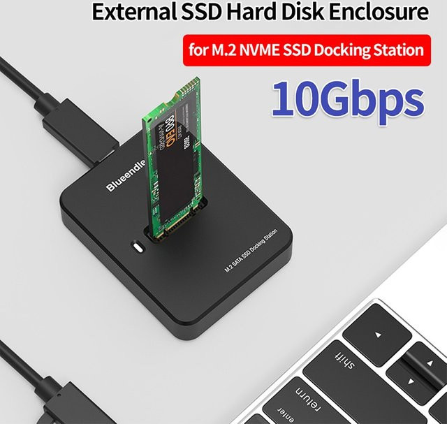 Blueendless Externe M.2 SATA SSD-Festplatte Gehäuse mit 10 Gbit/s Übertragungsrate in Schwarz - Bild 1