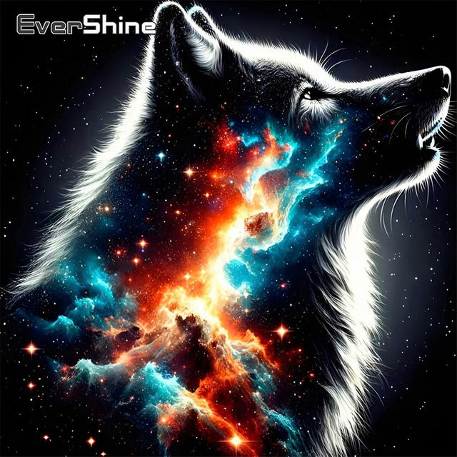 EverShine Diamantmalerei Set Wolf unter Sternenhimmel als Kreuzstich Mosaik Kit, Mehrfarbig, B/H: 20 x 20 cm - Bild 1