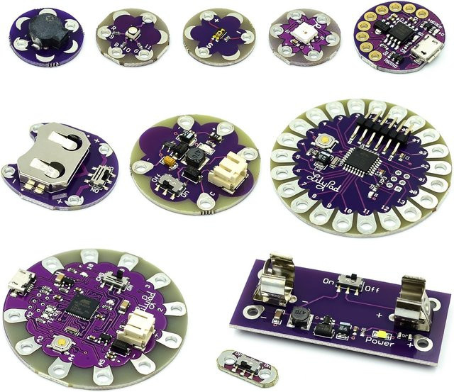 Arduino DIY Kit mit Atmega32u4 und Atmega328p Lilypad Hauptplatine in Lila mit Micro USB und WS2812 RGB Komponenten - Bild 1