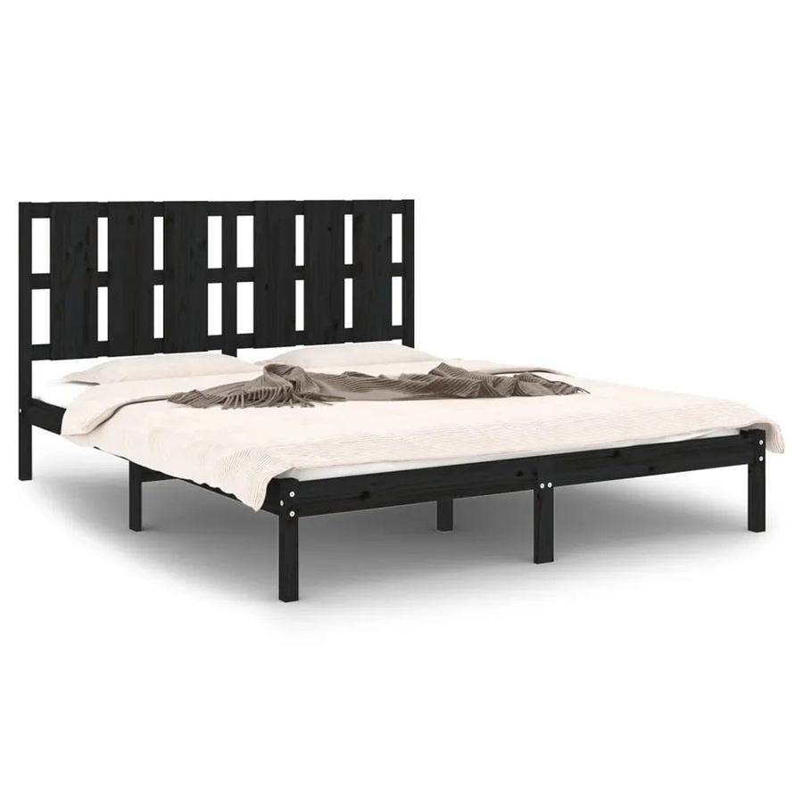 vidaXL Massivholzbett aus Kiefer in Schwarz, B/T/H: 155,5 x 150 x 205,5 cm - Bild 2