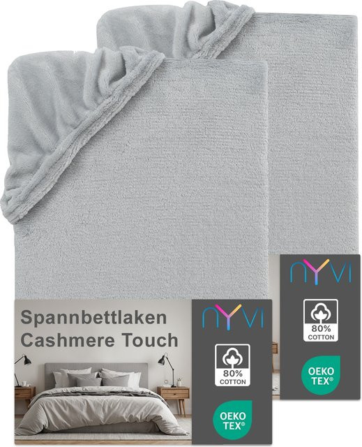NYVI DreamScience Cashmere Touch Spannbettlaken aus Polyester Mikrofaser, 2er Pack, Farbe: Silber, Größe: 90x200 cm bis 100x200 cm, Matratzenhöhe bis 22 cm - Bild 1