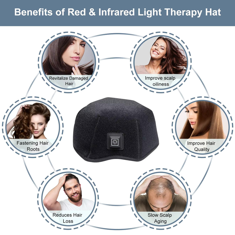 vilnason Rotlichttherapie-Hut, Nahinfrarot-LED-Behandlungskappe, Unisex, schwarz - Bild 5