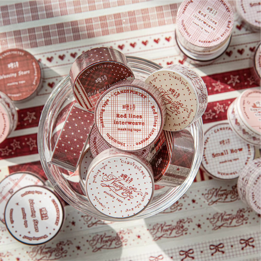 Crimson Prologue Washi Tape Rot mit kleinem Muster und Sand-Effekt für Scrapbooking, Breite: 1,5 cm, Länge: 2 m - Bild 2