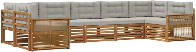 vidaXL Outdoor-Sofagarnitur L-Form aus Akazienholz mit Kissen in Grau und Natur - Bild 1