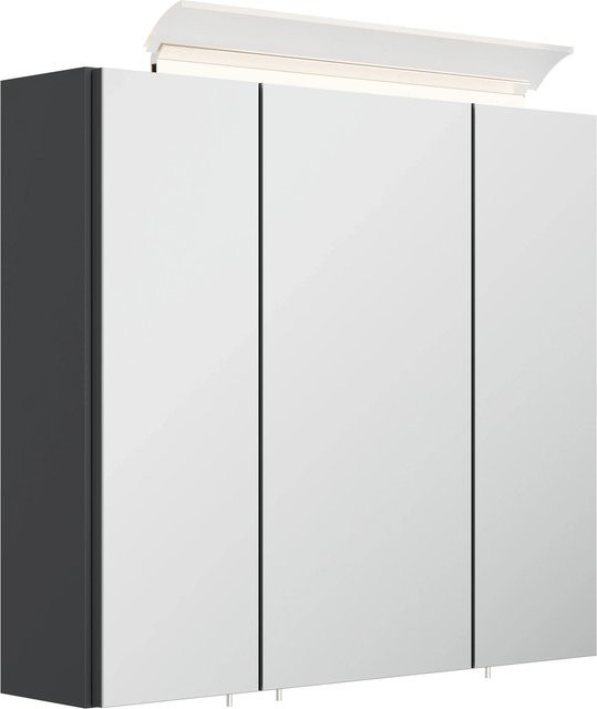 Posseik Spiegelschrank mit LED-Beleuchtung und Glasböden in Weiß Hochglanz, Breite: 70 cm, Höhe: 62 cm, Tiefe: 17 cm - Bild 1