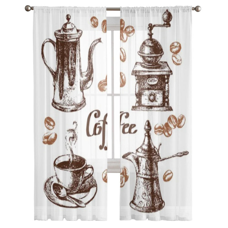 Skizze Vintage Kaffeeset Tüllgardinen aus Organza in Weiß, Breite: 135 cm, Höhe: 114 cm - Bild 5