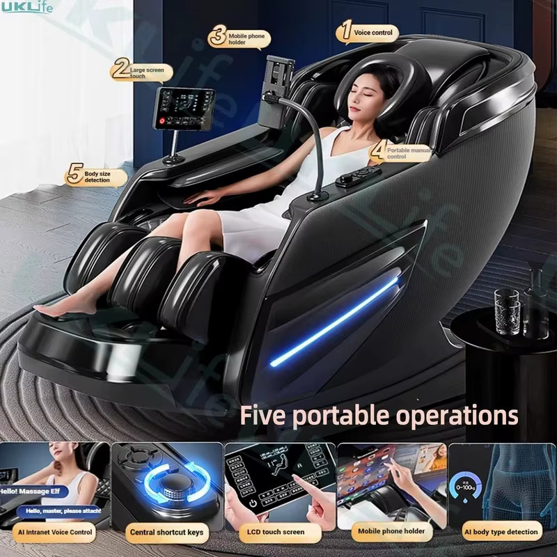 FULANG Upgrade 6D Jade-Roller-Massagestuhl mit SL-Track, KI-Sprachsteuerung, Zero-Gravity-Ganzkörper-Airbag und Heizsystem in Schwarz oder Blau - Bild 3