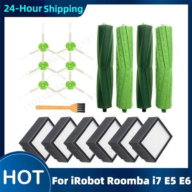 iRobot Roomba Ersatzteil-Set für i7 E5 E6 I Serie mit Hepa-Filter, Seitenbürsten und Bürstenrolle - Bild 1
