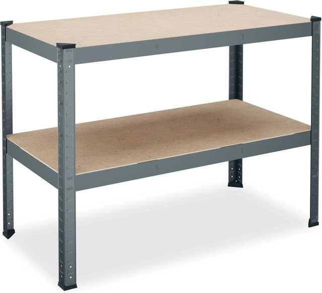 Relaxdays Werkbank aus Stahl und MDF in Anthrazit und Natur mit 2 Ebenen, B/T/H: 120 x 60 x 90 cm - Bild 1